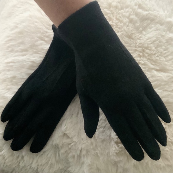 Luxury Cashmere Merino Wool Gloves Classic Black Winter Mittens Fleece inside - Picture 4 of 10